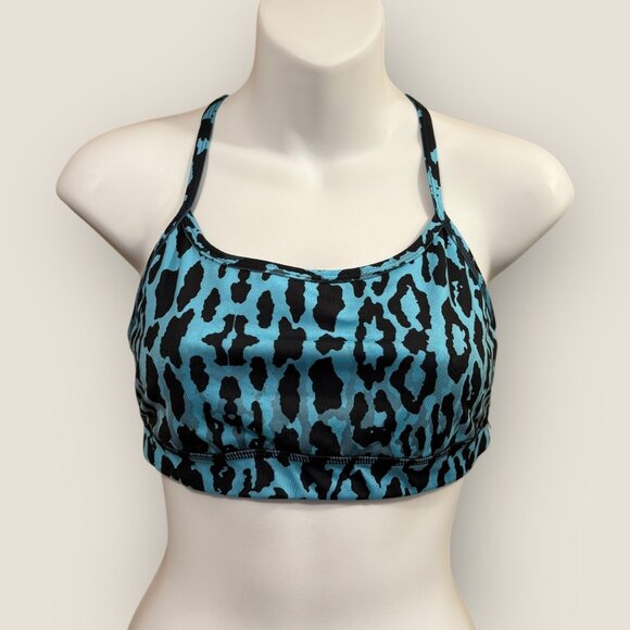 Byzella Womens Blue Black Leopard Print Active Sports Bra Strappy Back Sz M Swim - Picture 1 of 3